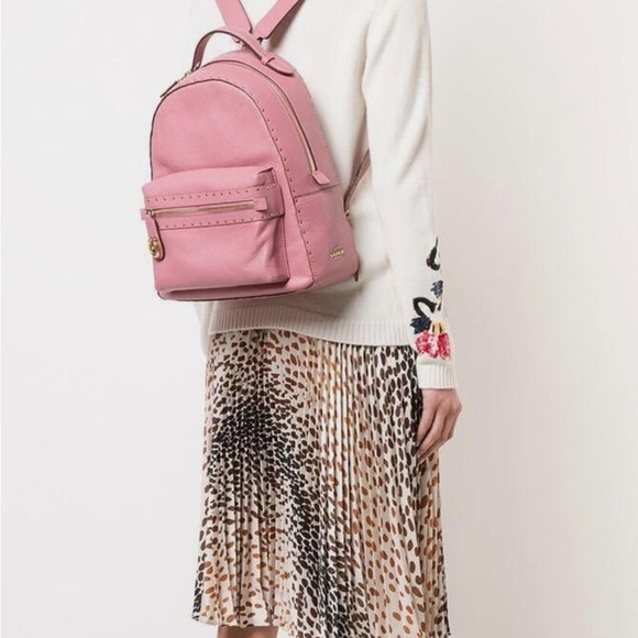 Coach Campus Rose Pink Pebble Leather Back with Gold Rivets - Picture 2 of 11